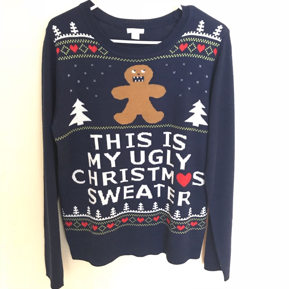 Xhilaration Sz Large Navy ugly Christmas sweater